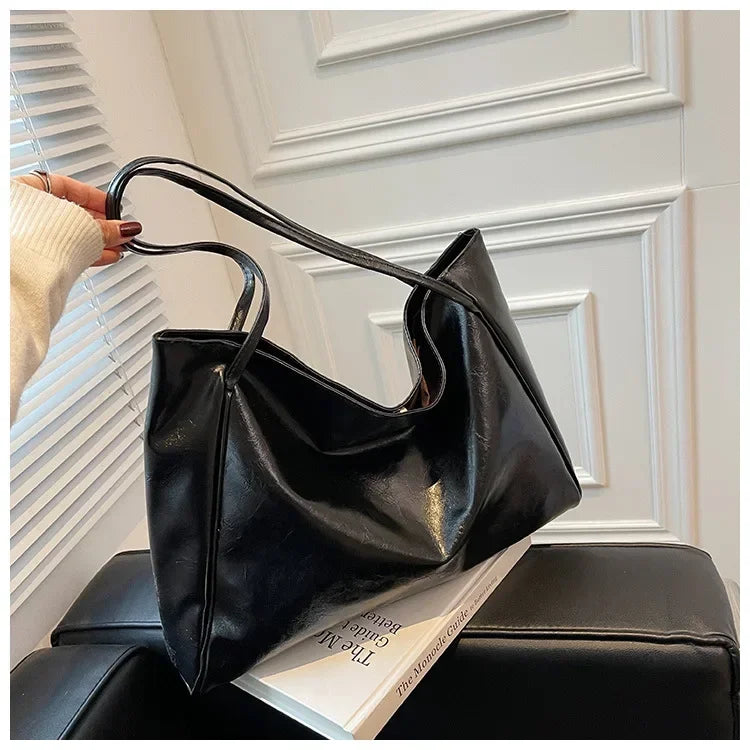 Women Tote Big Bag Underarm Pouch Large Capacity Soft Pu Leather Shoulder Y2k Bag Retro Crossbody Bag Casual Portable Bucket Bag black