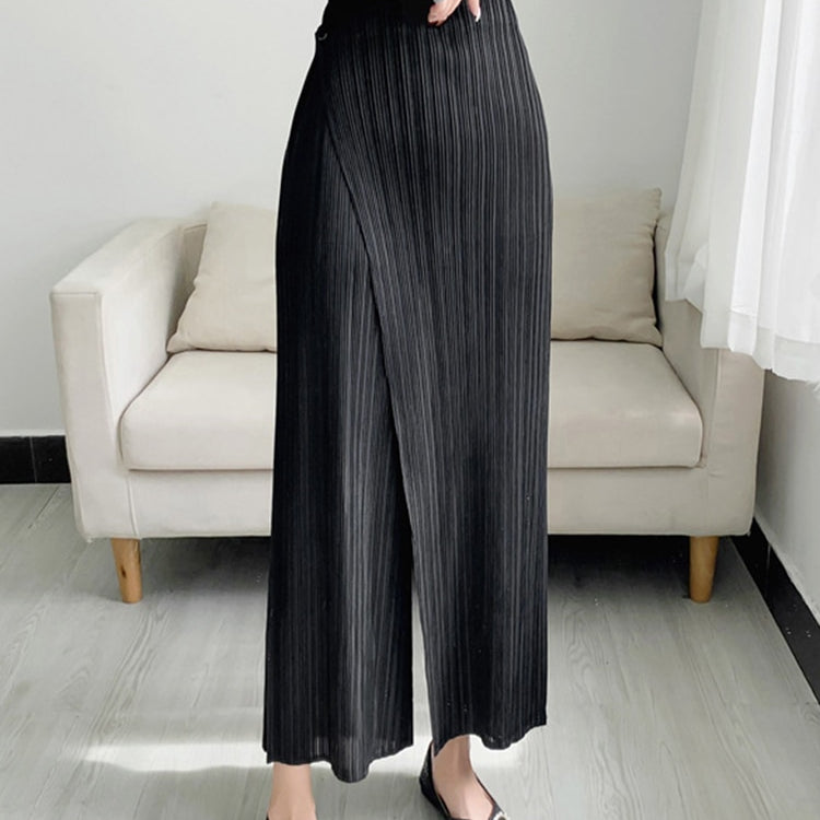 YUDX Women Pleated Solid Color Ankle-length Pants Elastic Waist Wide Leg Straight Female Trsouser Loose 2024 Summer Black One Size