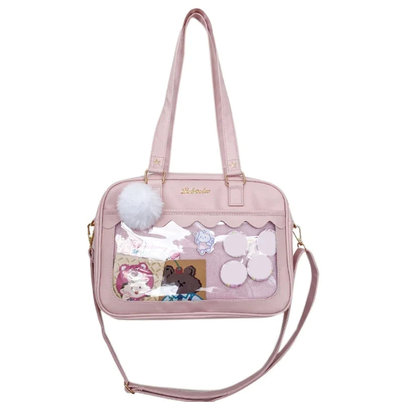Japanese Shoulder Bag For Women PU Leather Itabag Transparent Bag JK Tote Bag Handbags Preppy Bag ita bag Crossbody Bag Pink
