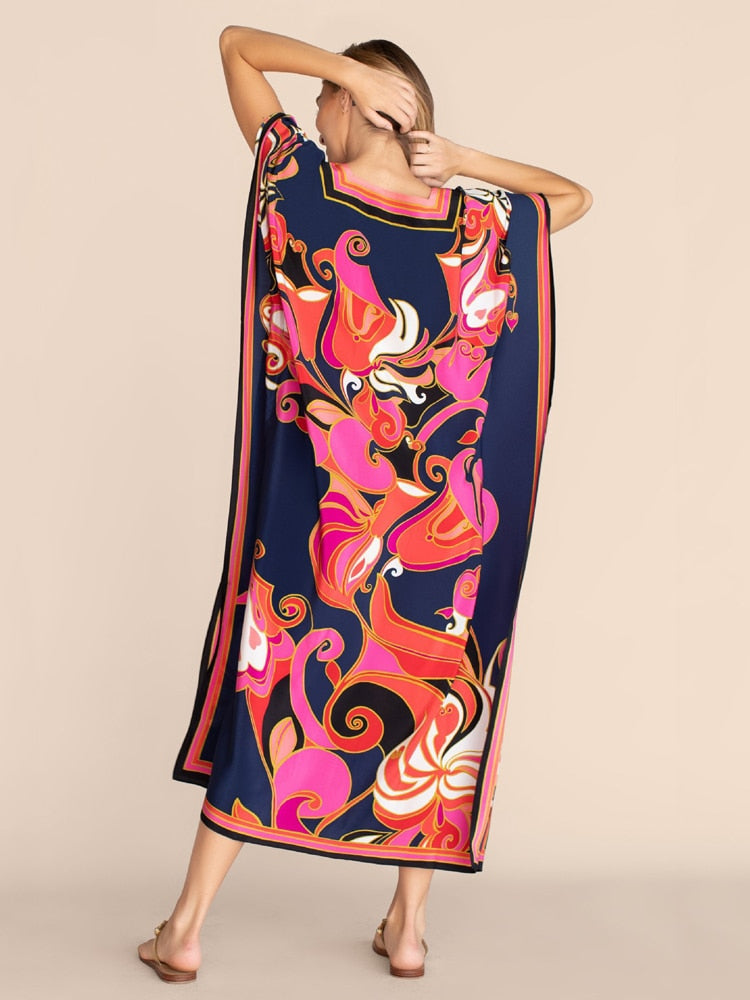 Printed Kaftans for Women Beach Cover Up Seaside Maxi Bohemian Dresses Beachwear Pareo Bathing Suits