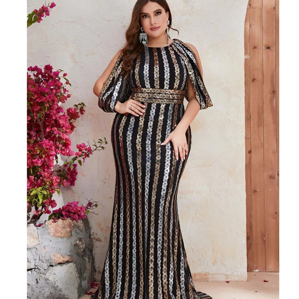 Woman Clothing Fashion Evening Dresses Female Sequin Draped Sleeve Birthday Wedding Party Dresses Women Long Elegant Dress
