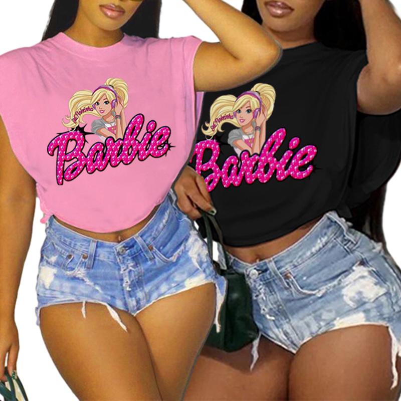 Sexy Kawaii Barbie T-shirt senza maniche Moda Estate Donna Anime T-shirt Donna Y2K All-Match Sport Breve Top a maniche corte Regali