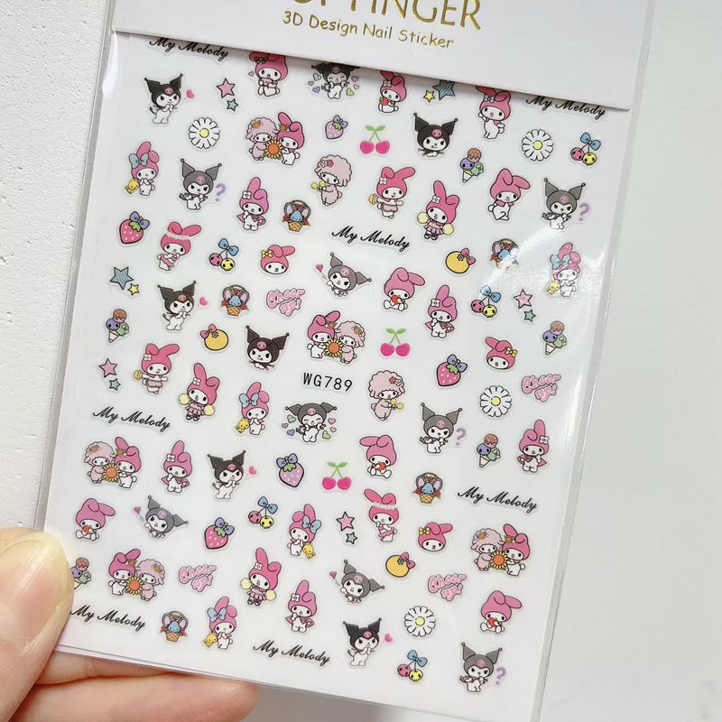 Sanrio 3D Stickers For Nails Nail Art Supplies Cartoon Hello Kitty Cinnamoroll Nail Stickers Nail Decoration Anime Nail Decals