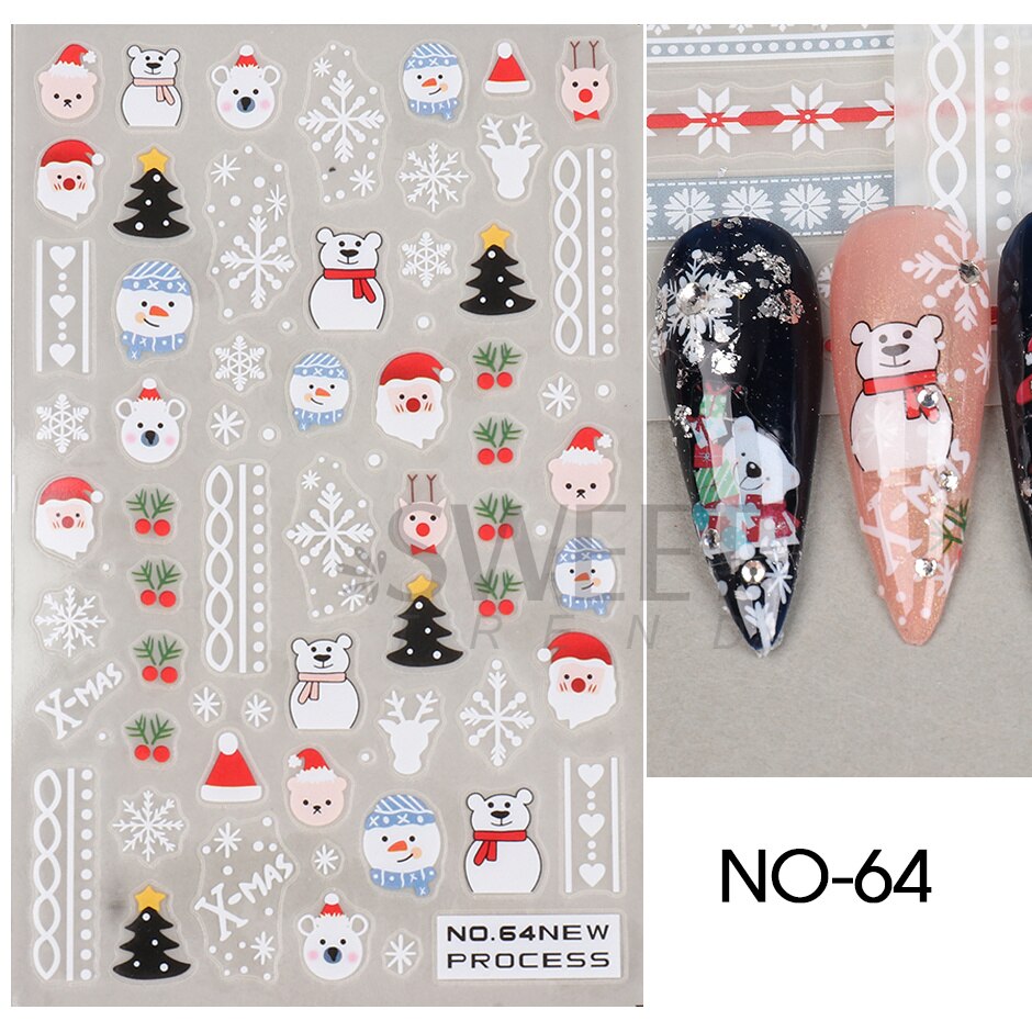Snow Bird Winter Autumn Nail Art Stickers Maple Leaf Cotton Flower Fall Design Line Adhesive Sliders Manicure Decoration JINO-48 NO-64