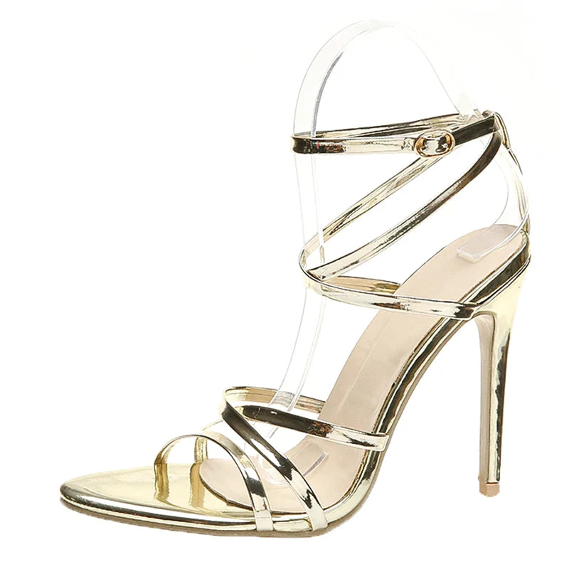Fine High Heels Sandals Footwear Cross-tied Ankle Strap Summer Sandals Shoes Women Female Sexy Shoes Women Party