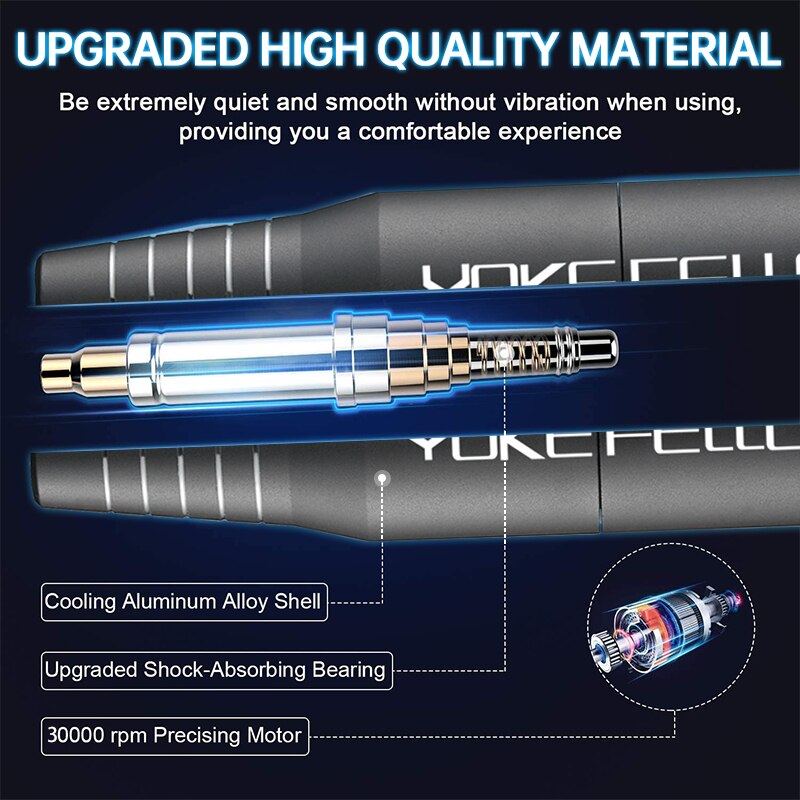 YOKEFELLOW Electric Nail Drill 30000RPM Professional Electric Nail File Kit for Acrylic Gel Nails Manicure Pedicure Home Use