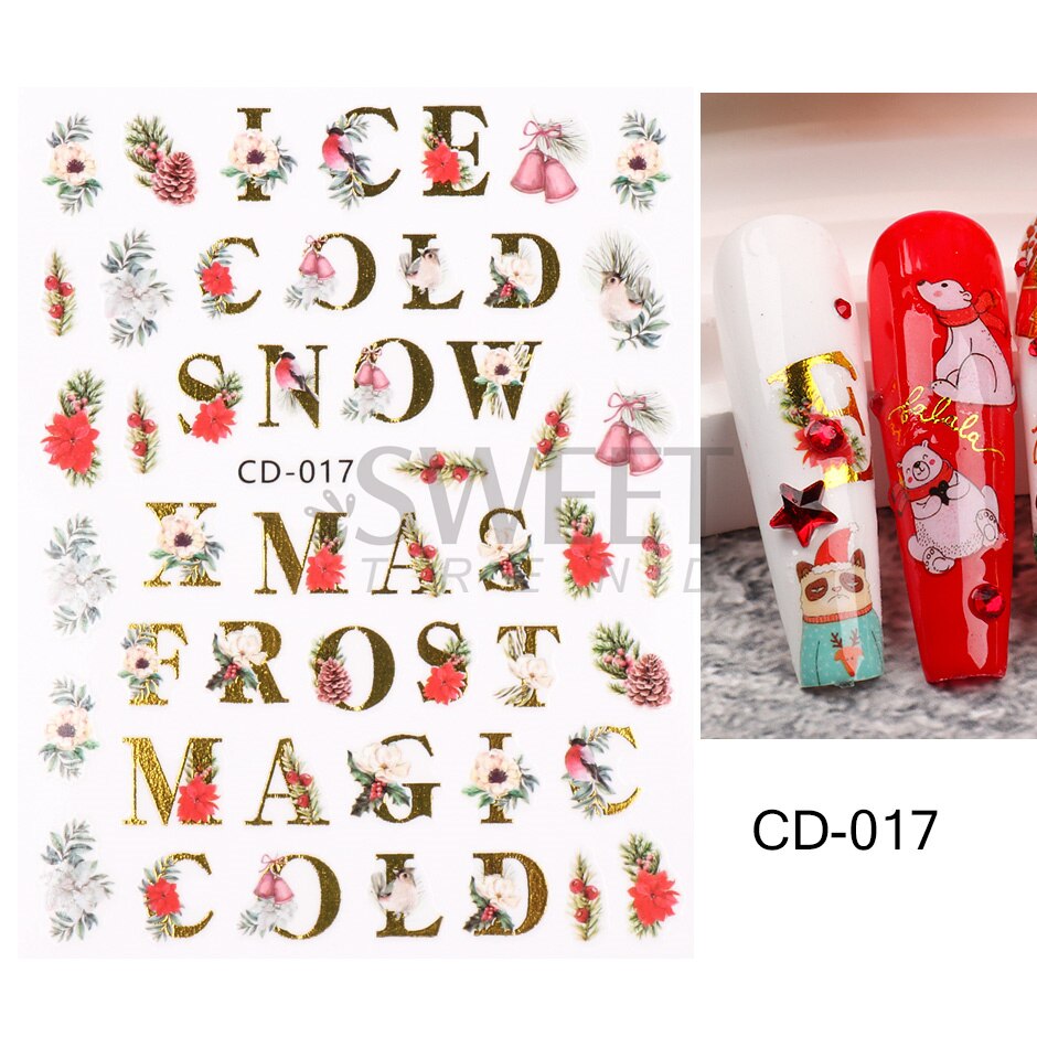 Snow Bird Winter Autumn Nail Art Stickers Maple Leaf Cotton Flower Fall Design Line Adhesive Sliders Manicure Decoration JINO-48 CD-017