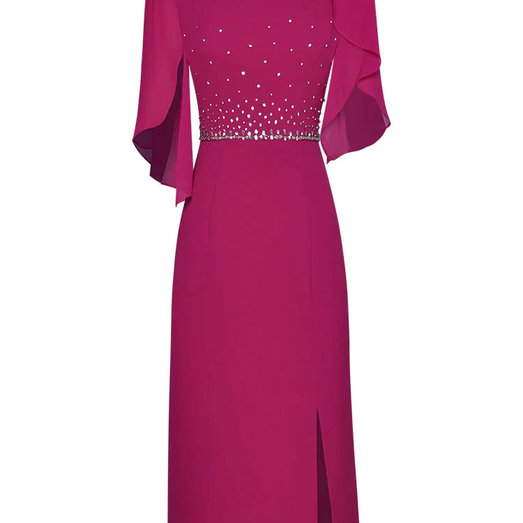 Summer Luxury Beading Cocktail Party Dresses for Women Elegant Fashion Ruffle Rose Red Dress Straight Knee Length Robe rose red XXL