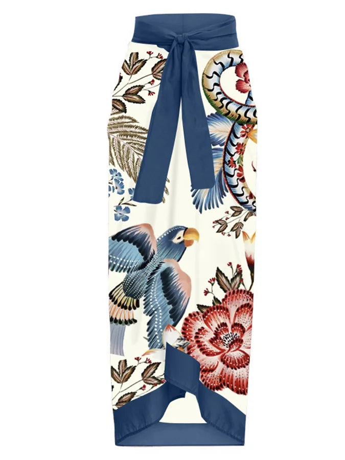 Fashion One Shoulder Ruffle Swimsuit Colorful Parrot Print Bikini High Waist Backless Sexy Beachwear Chic Pool Wear Women black