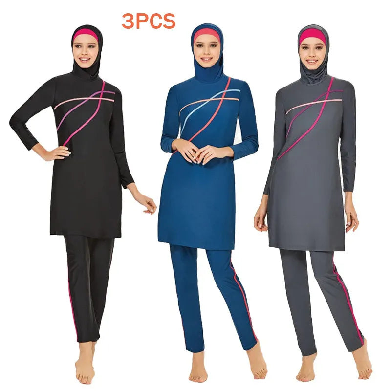 Muslim Modest Swimwear Hijab Swimsuit Women Long Sleeve Swimming Suit Islamic Cover Ups Burkini Hijabs For Woman Swim Bathing