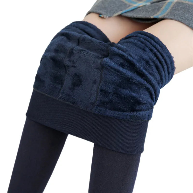 Winter Leggings For Women Warm Leggins Solid Color Velvet Leggins High Waist Leggings Stretchy Leggings dropshipping Navy