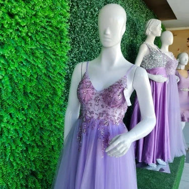 Gorgeous Evening Dresses for Women Sexy V Neck Crystal Beaded Beads Backless Spaghetti Straps Formal Purple Prom Gown PURPLE
