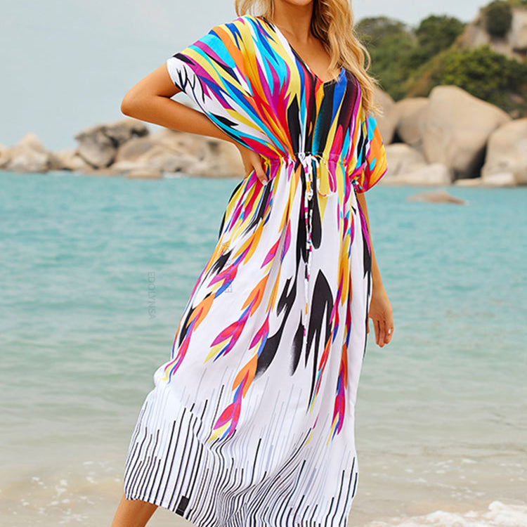 Plus Size Kaftan Beach Tunic Women Summer Beachwear Swimsuit Cover Up 641