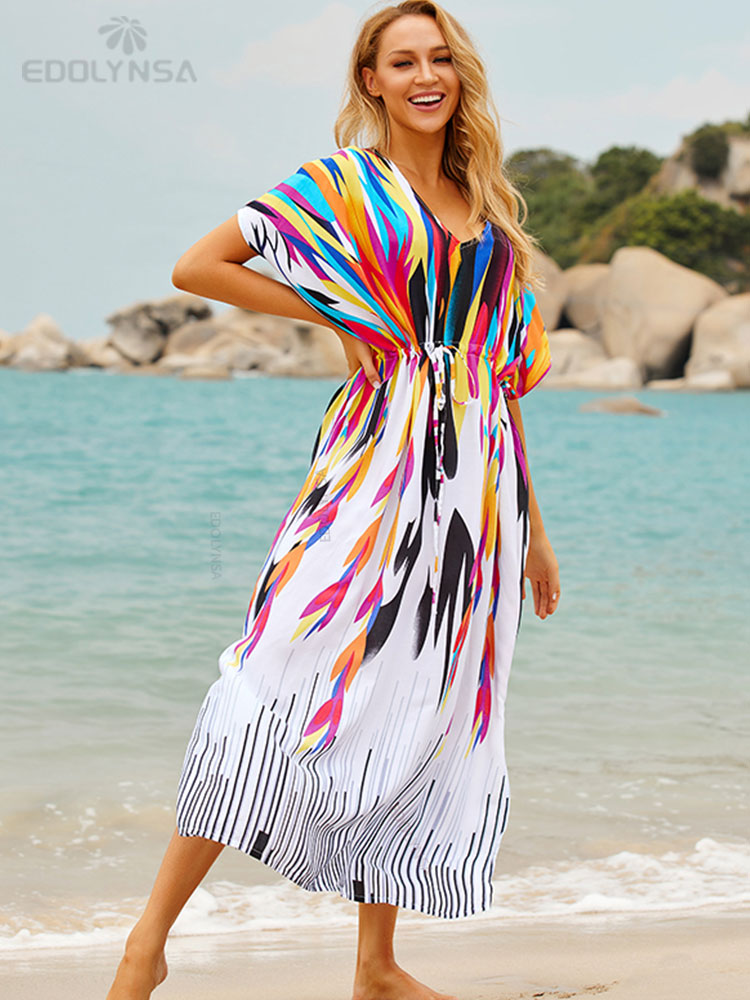 Plus Size Kaftan Beach Tunic Women Summer Beachwear Swimsuit Cover Up 641
