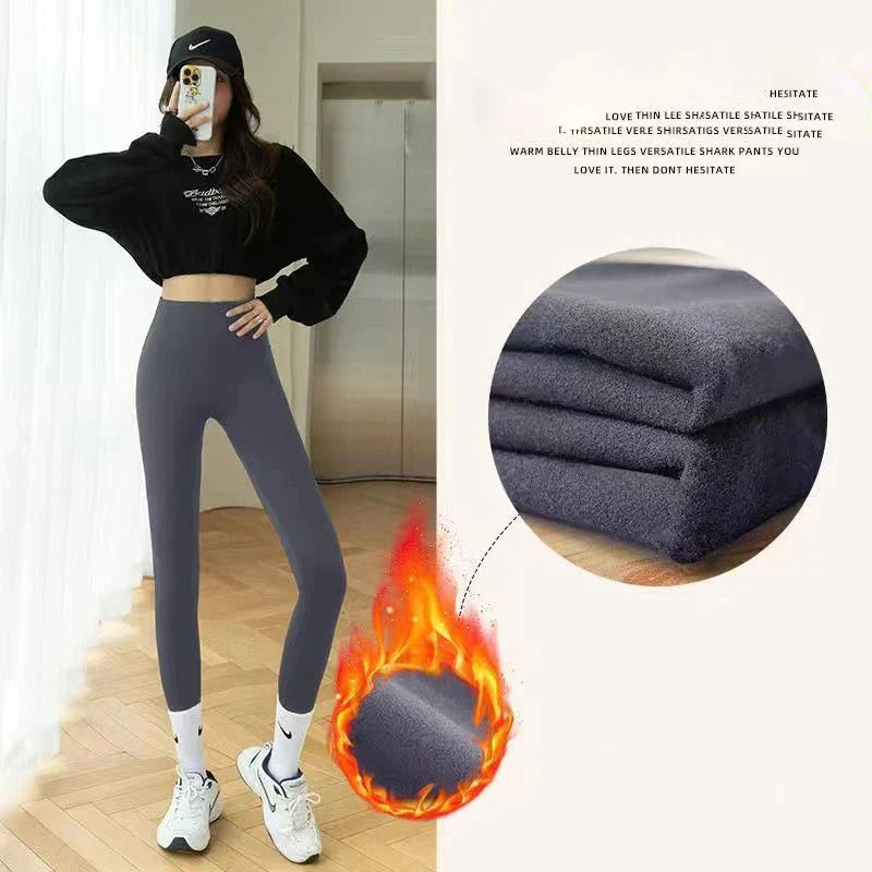 Women Winter Leggings Plush Up Thermal Waist Lamb Fleece Tight Warm Trousers Casual Cashmere Pants for Women High Waist gray