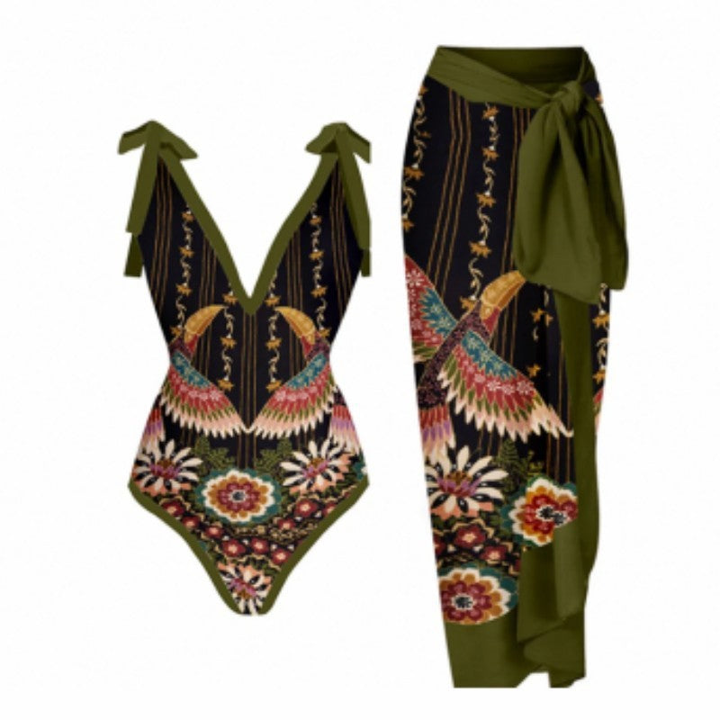 Vintage Printed One Piece Swimsuit For Women