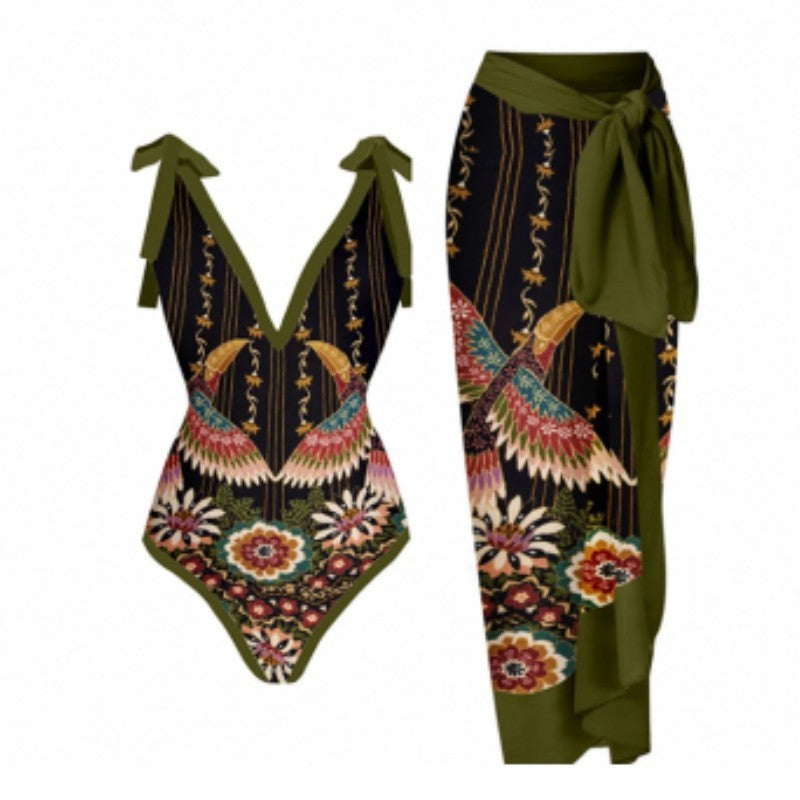 Vintage Printed One Piece Swimsuit For Women Suit