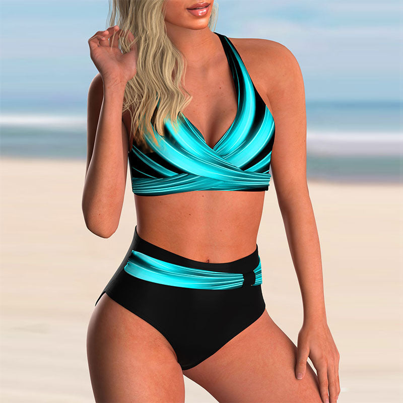 Spring And Summer Swimwear Spot European And American Sexy Split Color Matching High Waist Swimsuit Bikini Figure 5