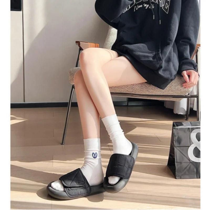 2 Pairs Fashion Four Seasons Black White Solid Color Stacked Women's Socks Pearl Women's Socks Ins Cute Sweet Middle Tube Socks