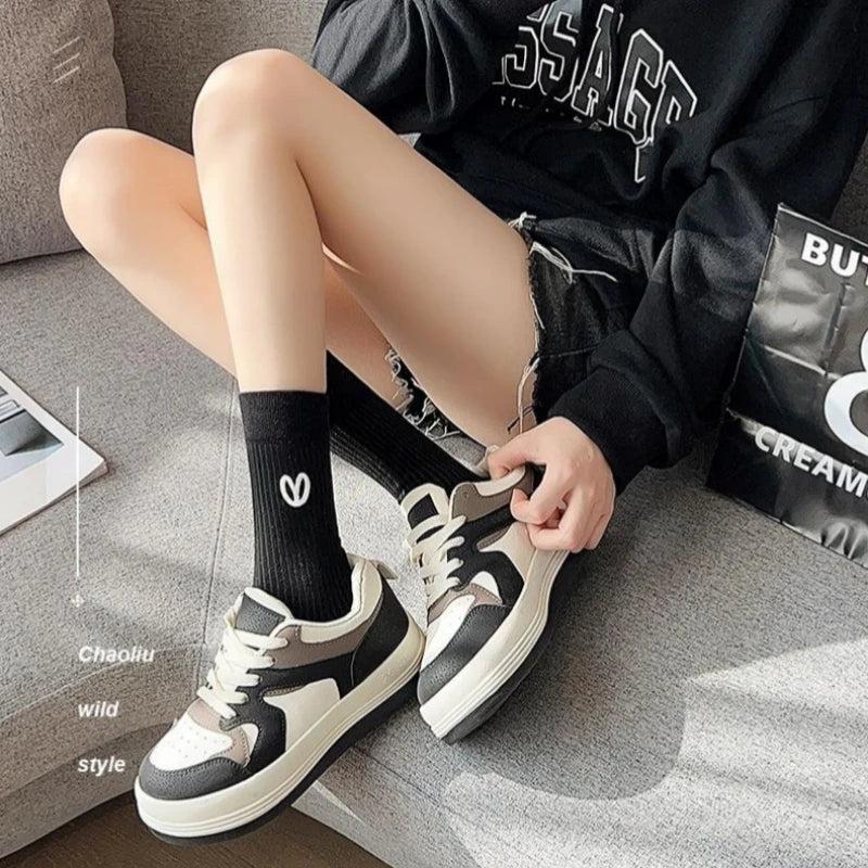 2 Pairs Fashion Four Seasons Black White Solid Color Stacked Women's Socks Pearl Women's Socks Ins Cute Sweet Middle Tube Socks